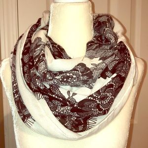 White & black floral infinity scarf